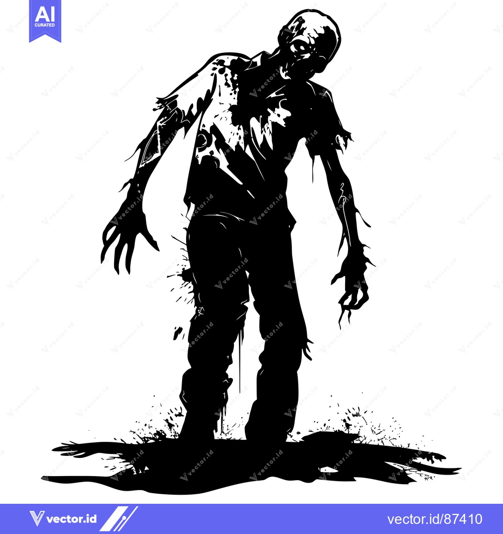 Premium Vector dari Black and White Silhouette of a Zombie with Blood Splatter