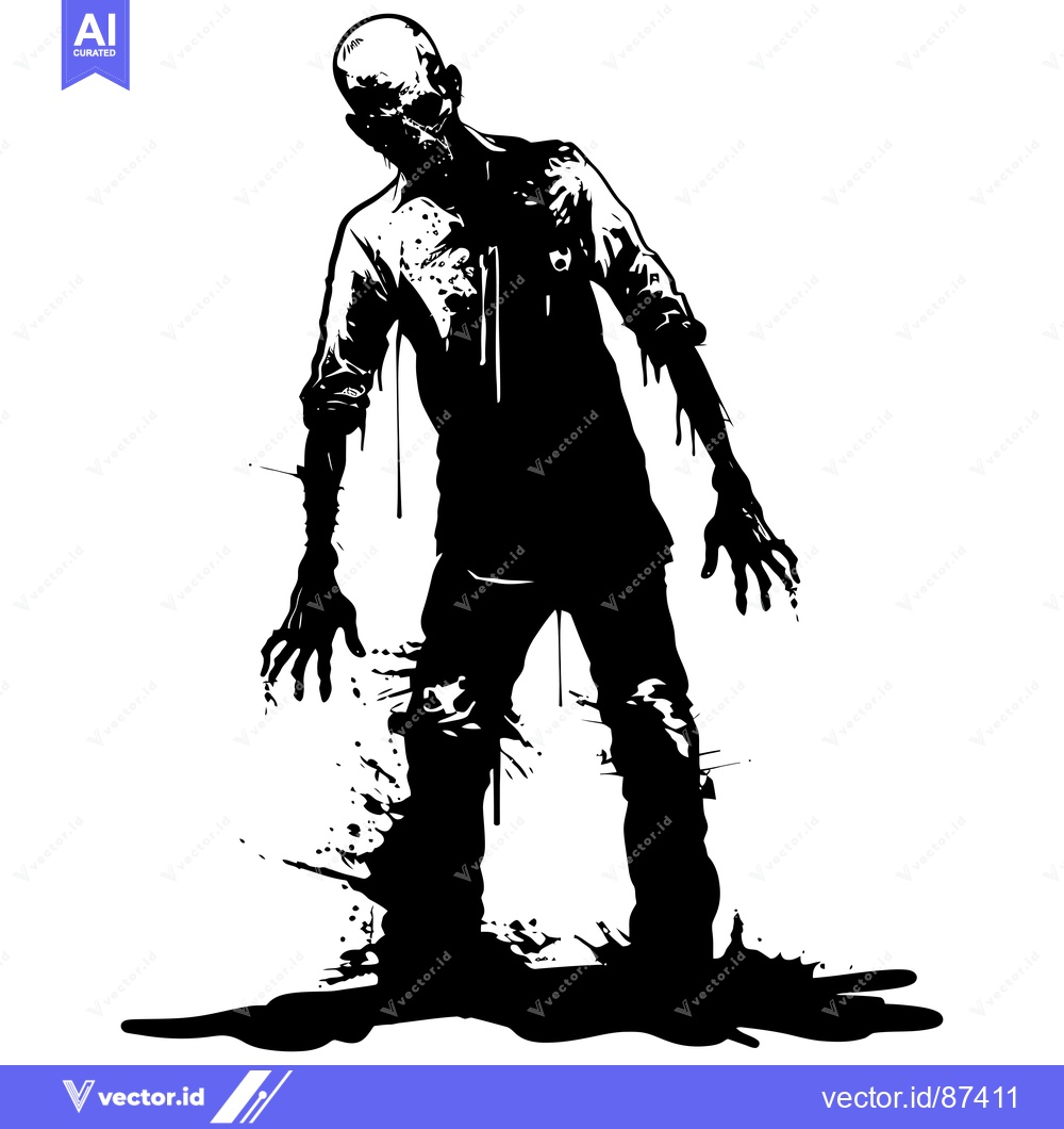 Premium Vector dari Black and White Silhouette of a Decaying Zombie