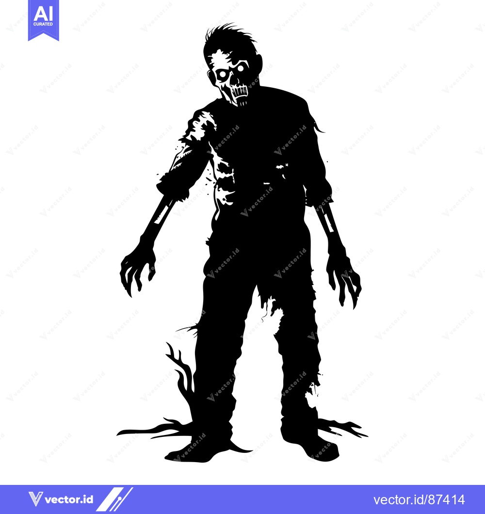Premium Vector of Black and White Silhouette of a Zombie with a Ferocious Expression