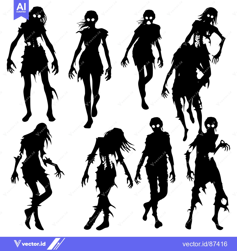 Premium Vector dari Eight Black Silhouettes of Undead Zombies in Various Poses