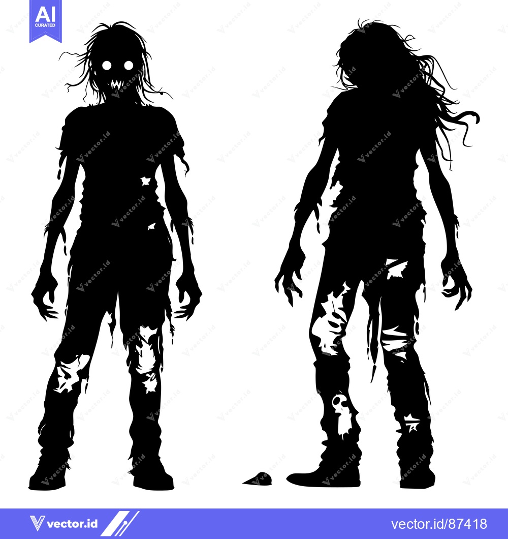 Premium Vector dari Two Black Silhouettes of Zombies with Ripped Clothing