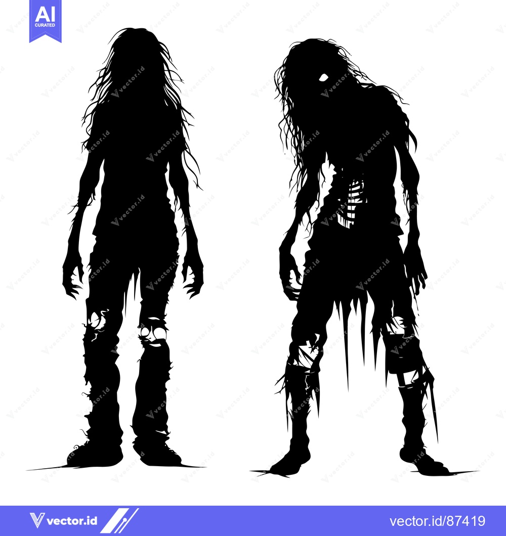 Premium Vector dari Two Black Silhouettes of Standing Figures with Long Hair