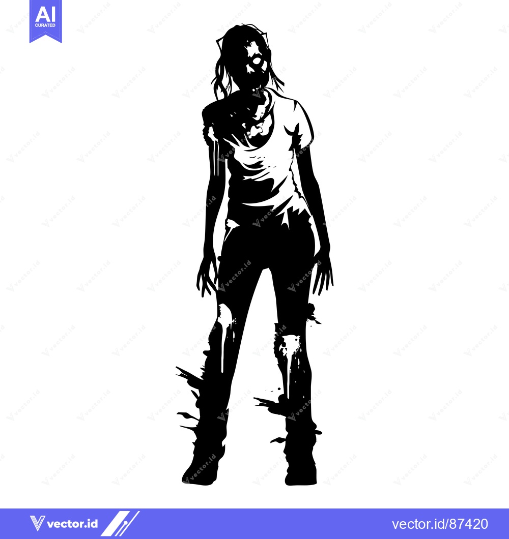 Premium Vector dari Black and White Silhouette of a Female Zombie