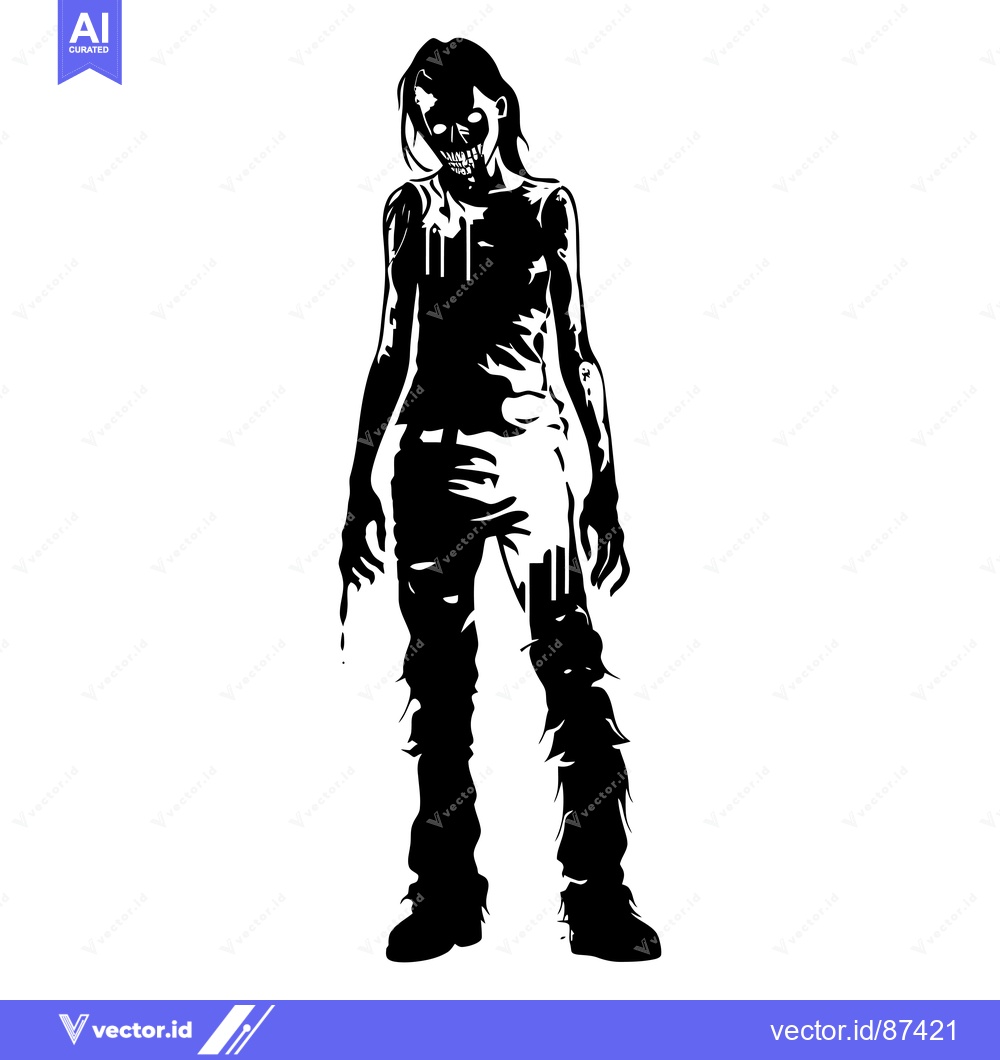 Premium Vector of Black and White Silhouette of a Female Zombie