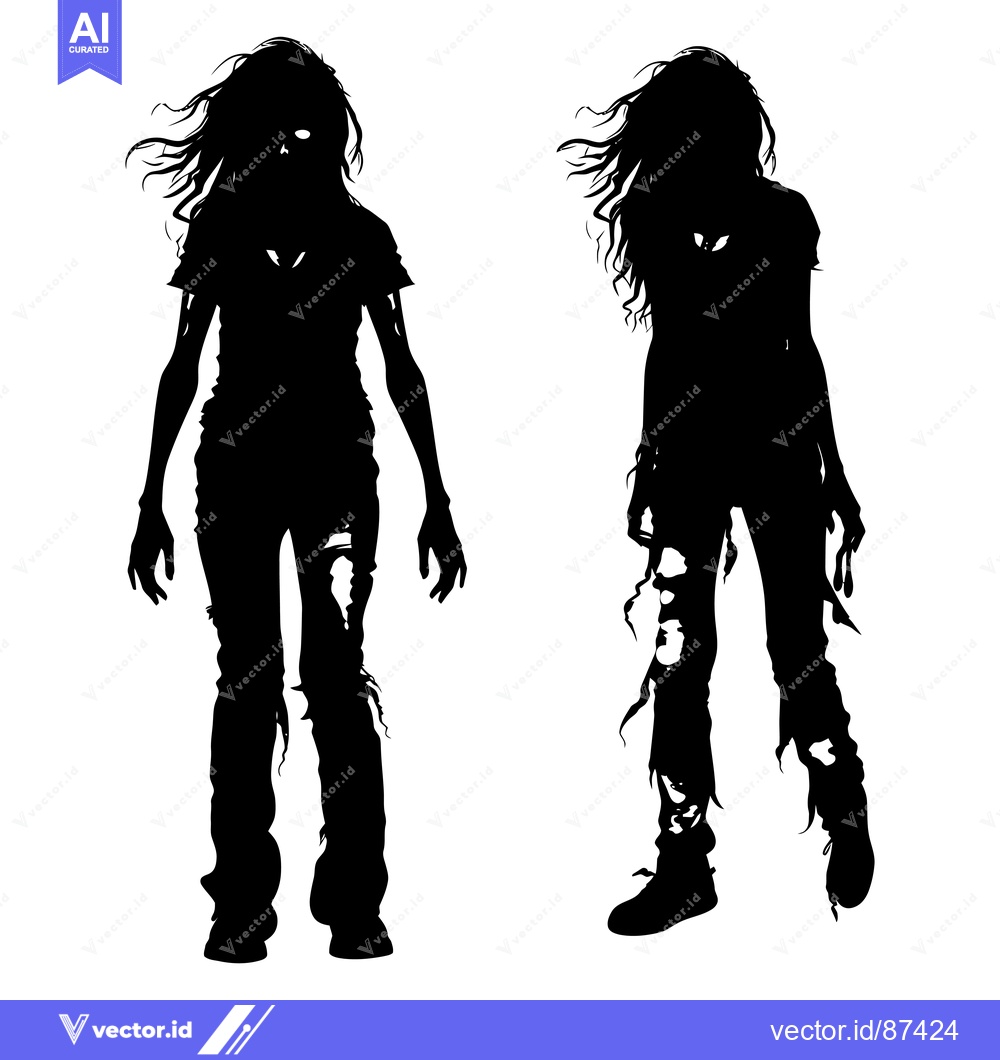 Premium Vector dari Two Female Silhouettes with Long Hair and Torn Clothing