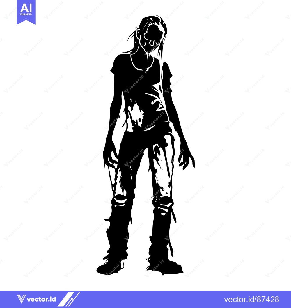 Premium Vector of Black and White Silhouette of a Female Zombie