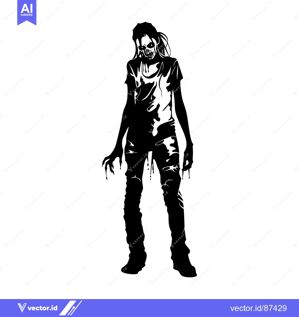 Premium Vector dari A Black and White Silhouette of a Zombie Woman