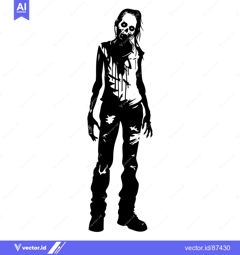 Premium Vector dari Black and White Silhouette of a Female Zombie with Exposed Skull