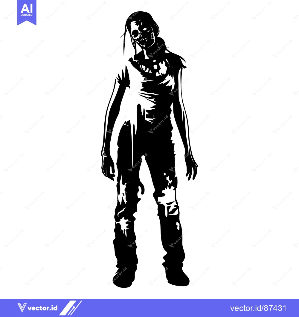 Premium Vector of Black and White Silhouette of a Female Zombie