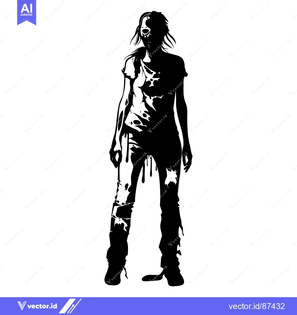Premium Vector dari A Black and White Illustration of a Female Zombie