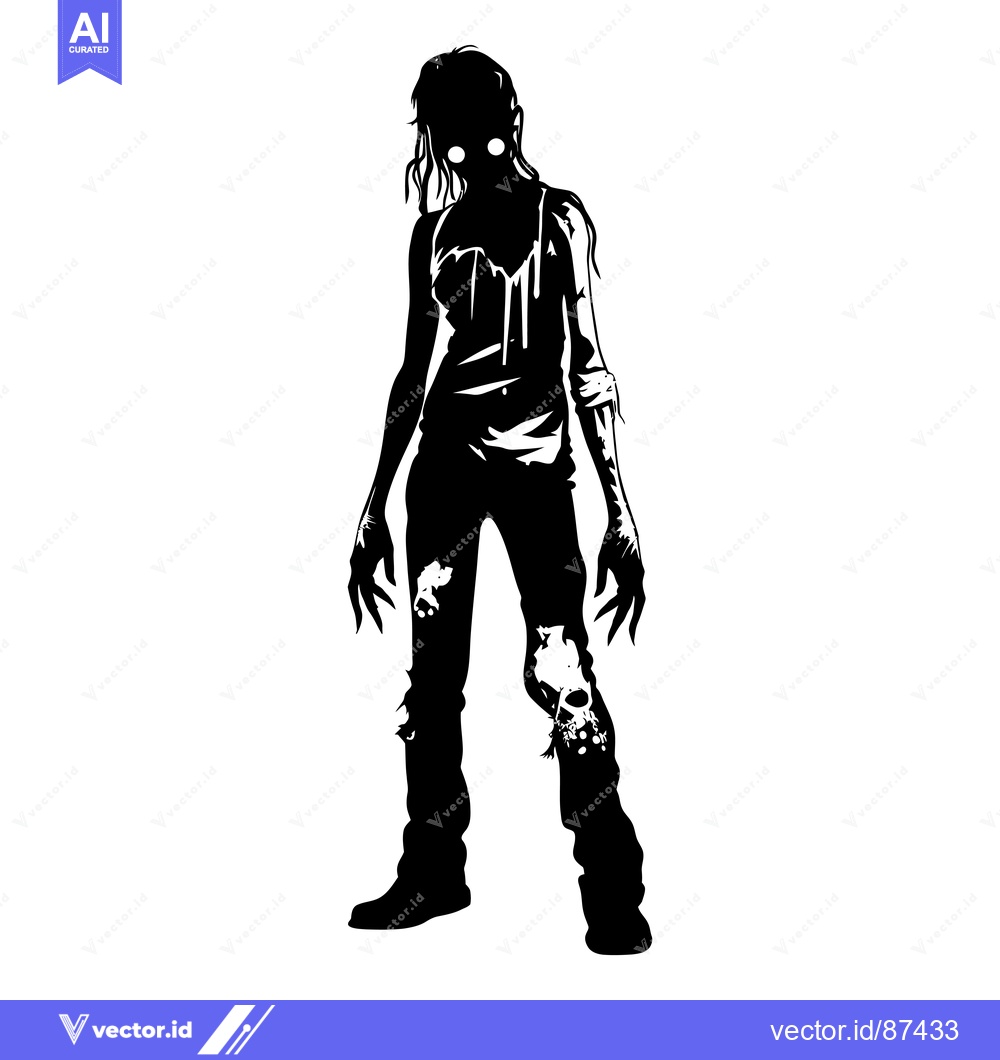 Premium Vector of Black and White Silhouette of a Female Zombie with Clawed Hands