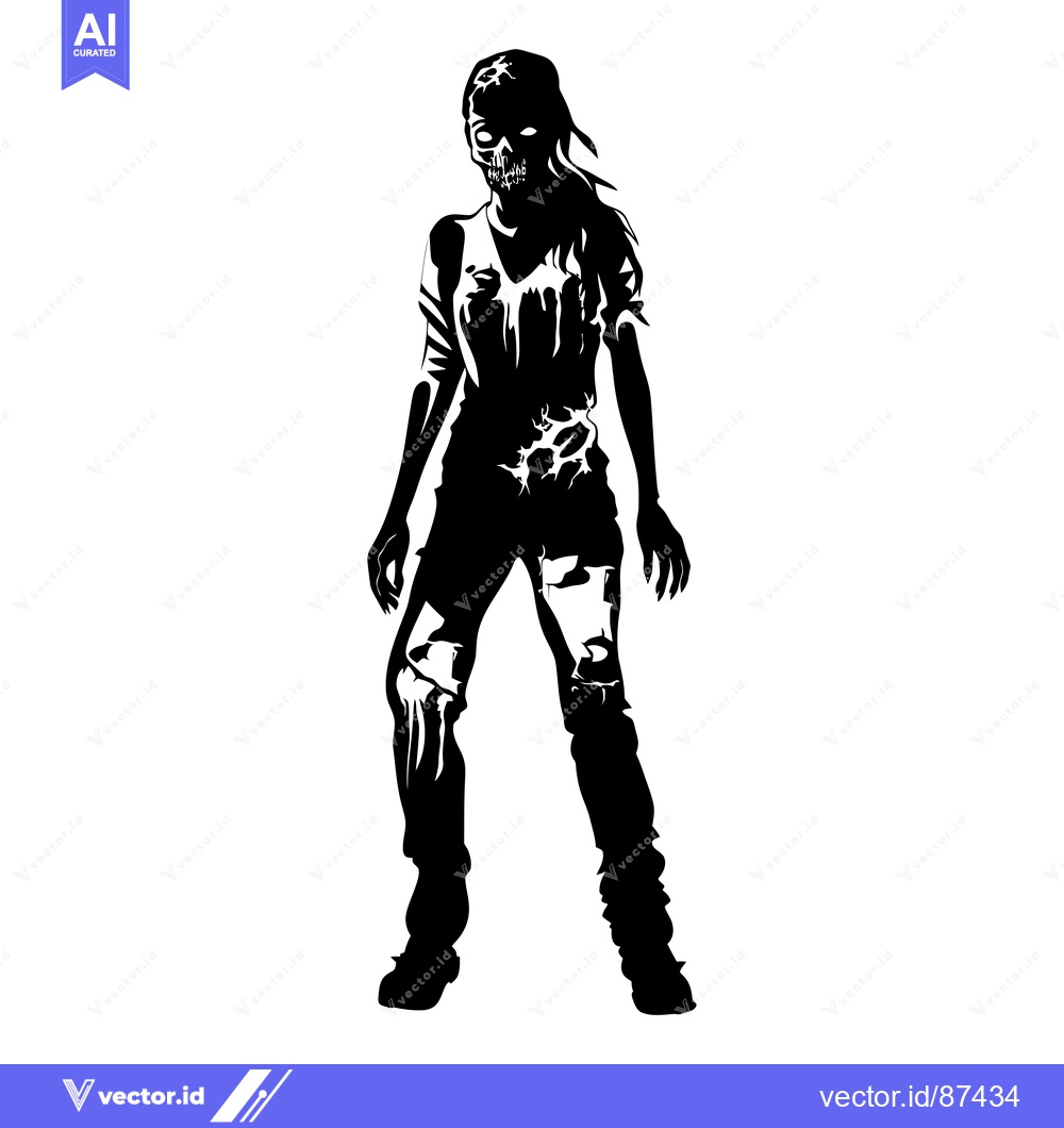 Premium Vector of Black and White Illustration of a Female Zombie