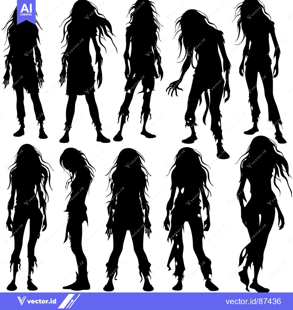 Premium Vector dari A collection of ten female zombie silhouettes in various poses