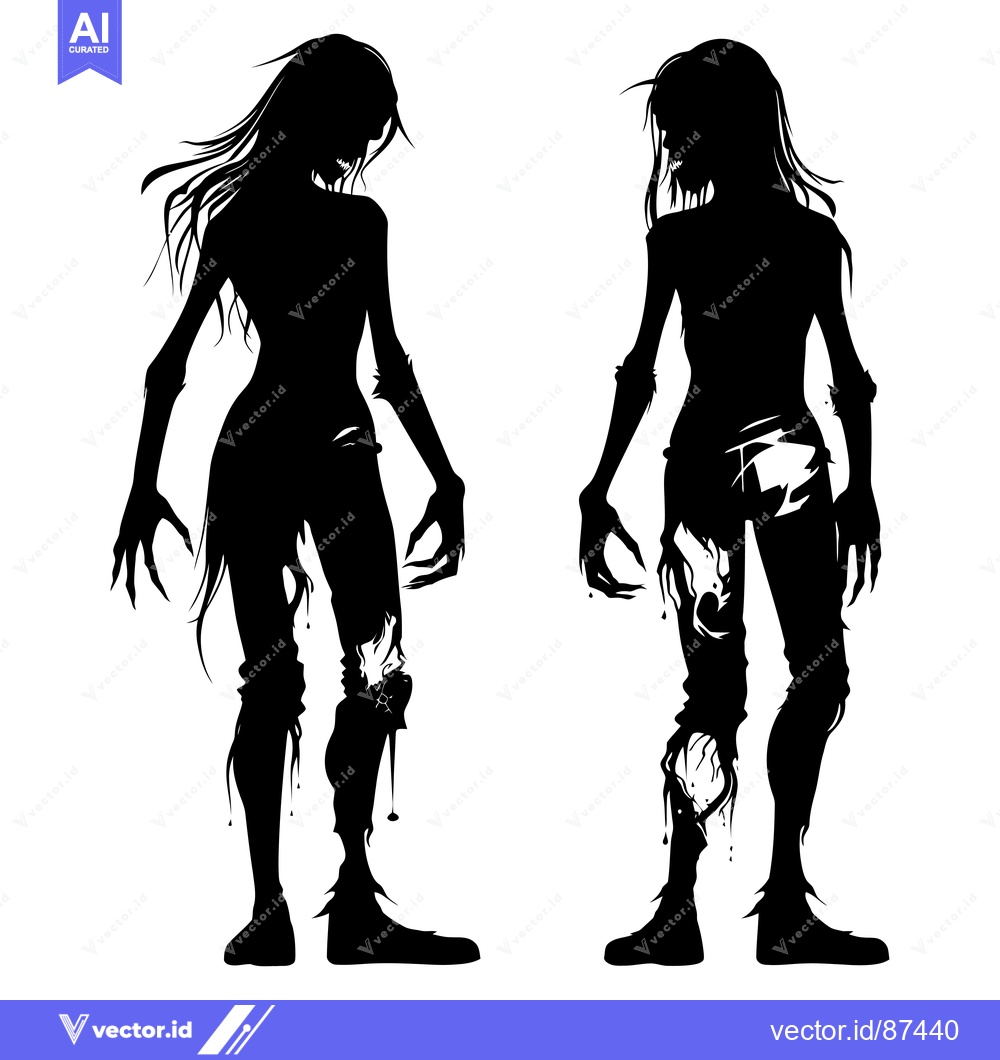Premium Vector dari Silhouette of Two Female Zombies Facing Opposite Directions