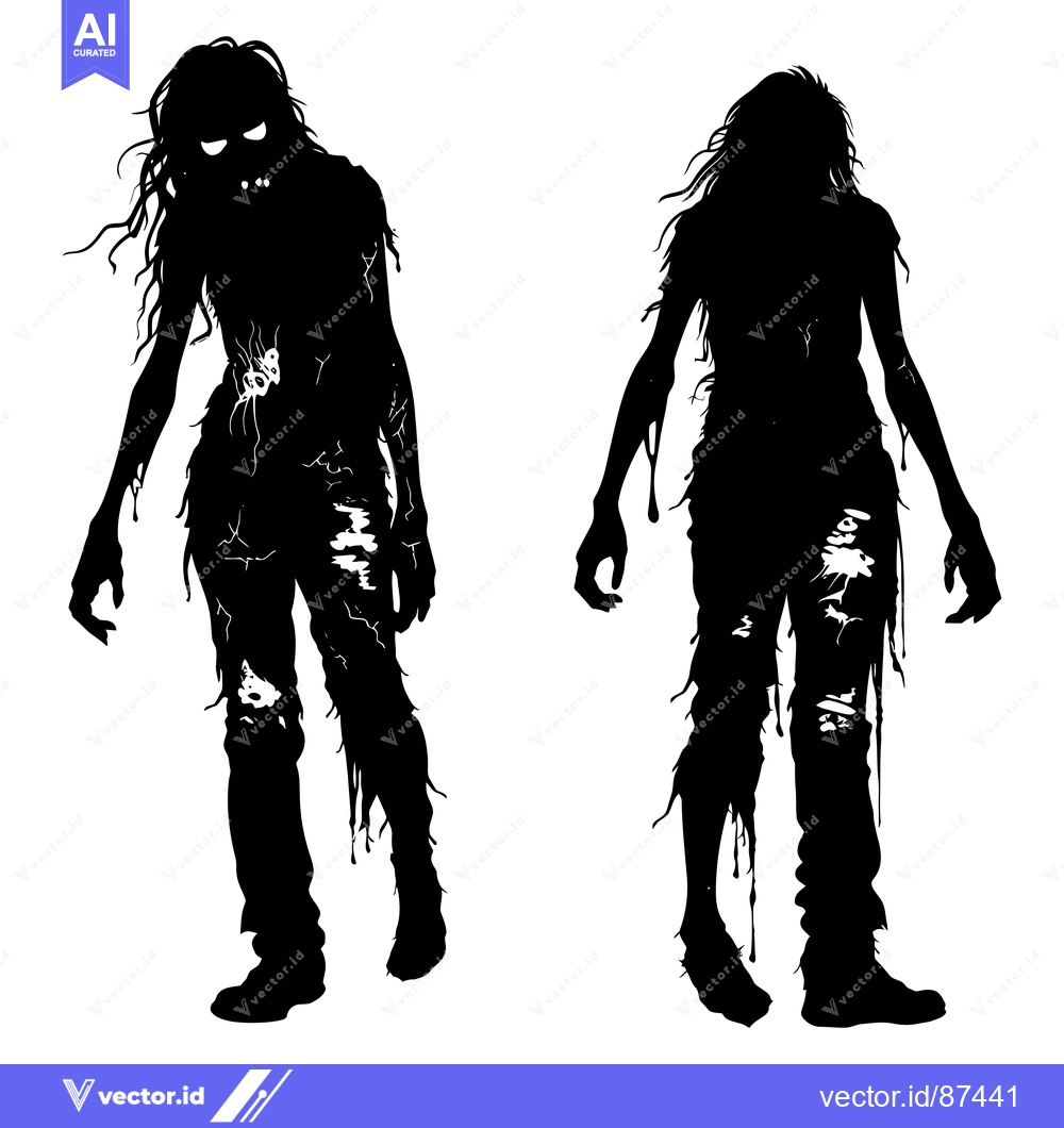 Premium Vector of Two Silhouettes of Female Zombies with Ripped Clothes and Dripping Blo