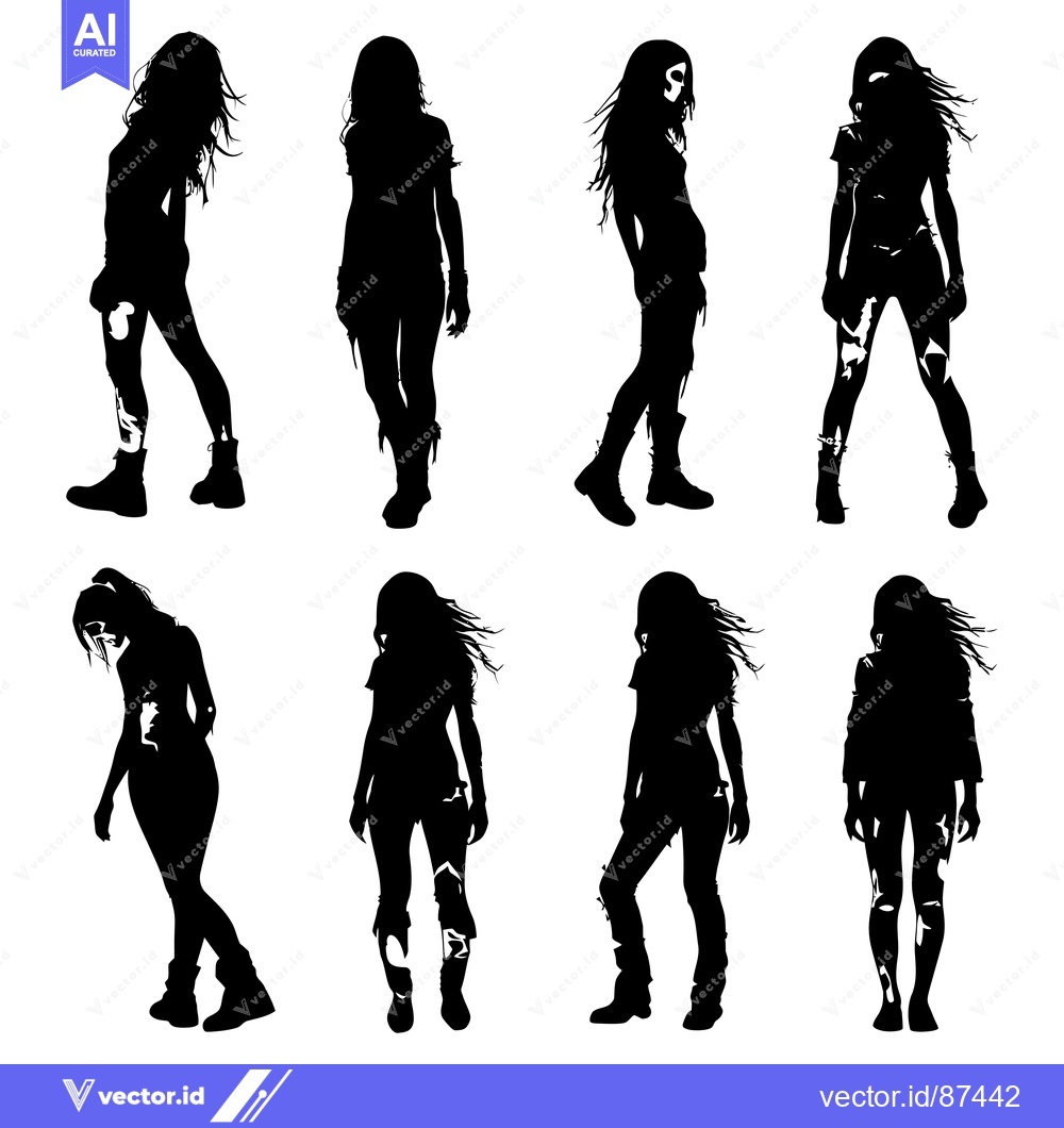 Premium Vector dari Silhouettes of Seven Female Zombies in Various Poses