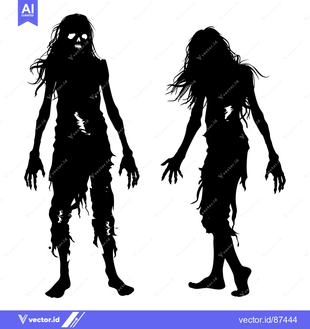 Premium Vector dari Two Silhouettes of Female Zombies with Detailed Features