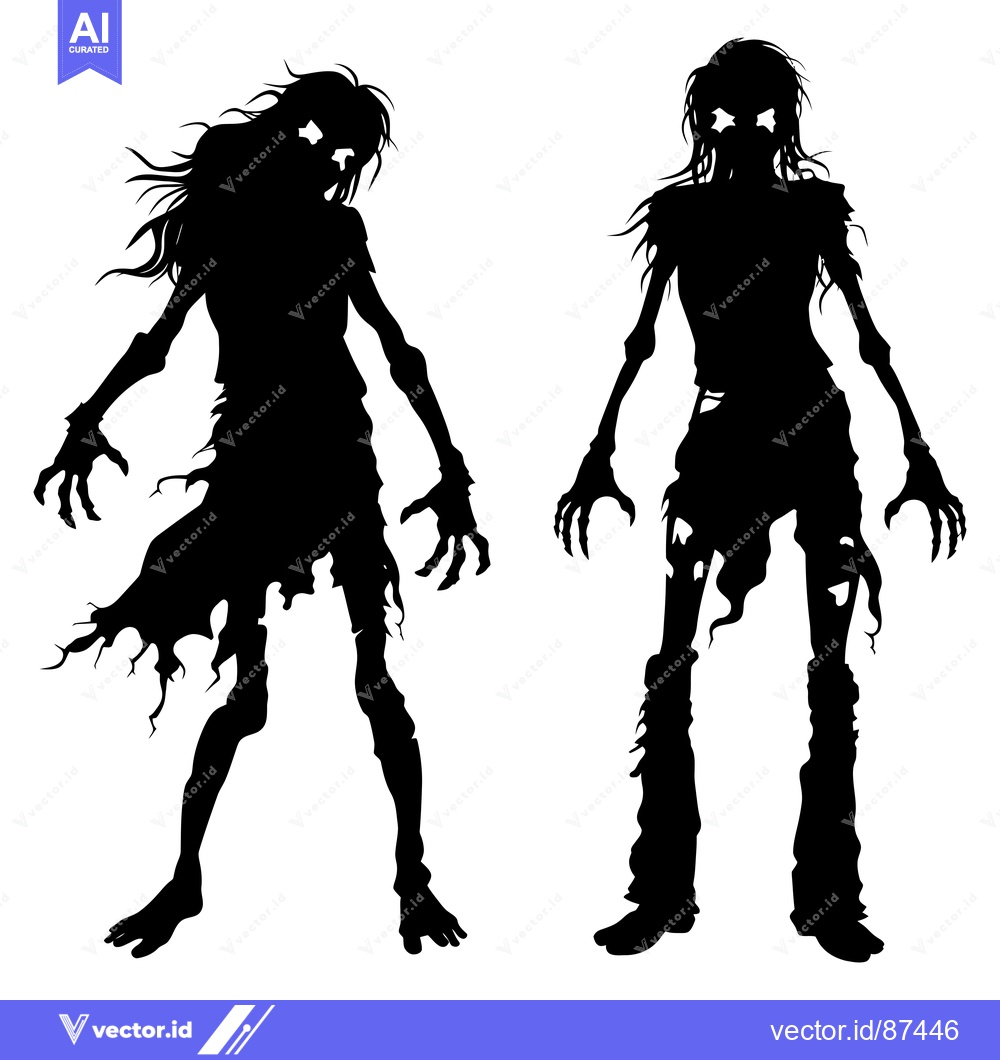Premium Vector dari Two Female Zombie Silhouettes in Walking Pose