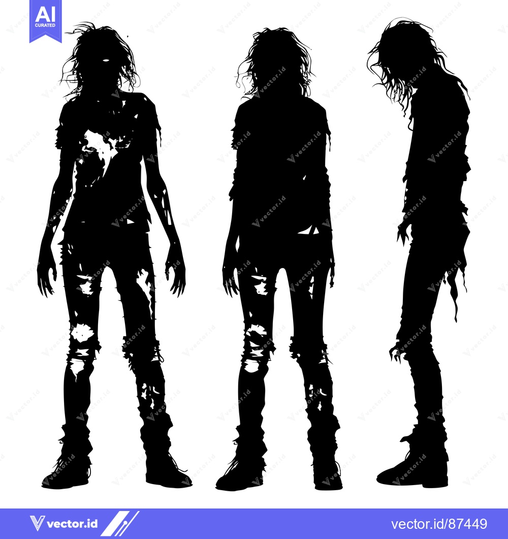 Premium Vector dari Three Silhouettes of a Female Zombie in Different Poses