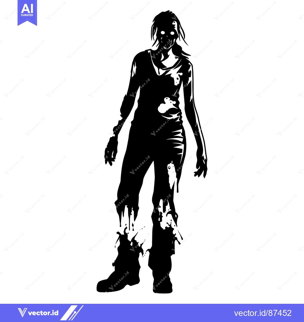 Premium Vector dari Black and White Illustration of a Female Zombie