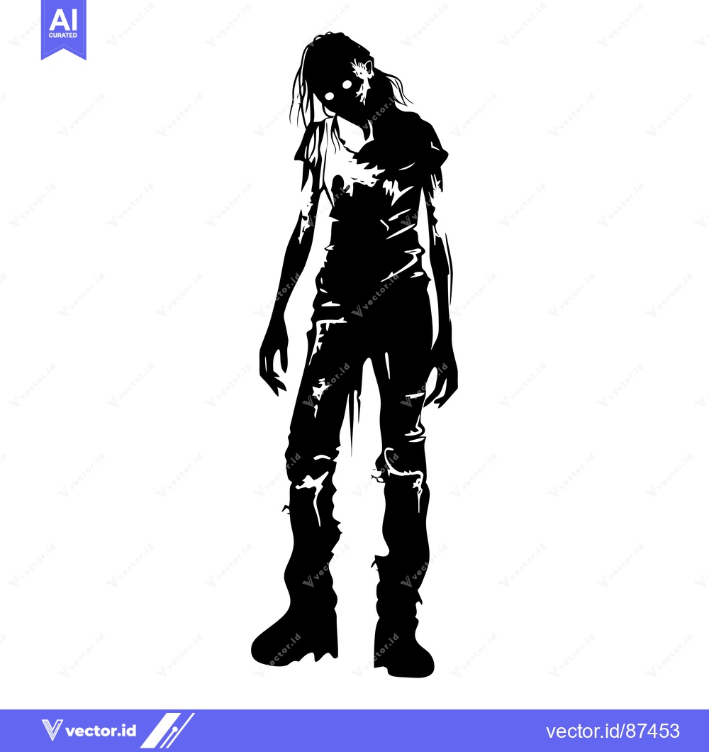 Premium Vector of Black and White Silhouette of a Zombie with White Eyes