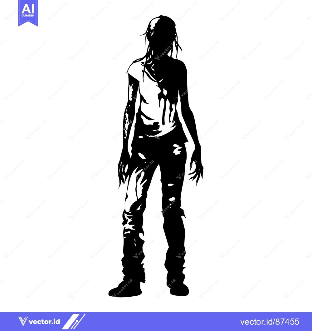 Premium Vector dari Silhouette of a Female Zombie with Ripped Clothing and Claws