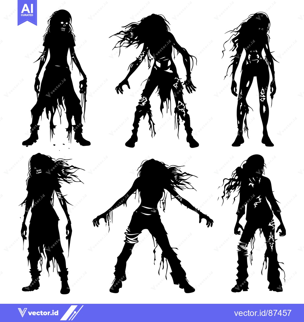 Premium Vector dari Silhouettes of Five Female Zombies in Various Poses