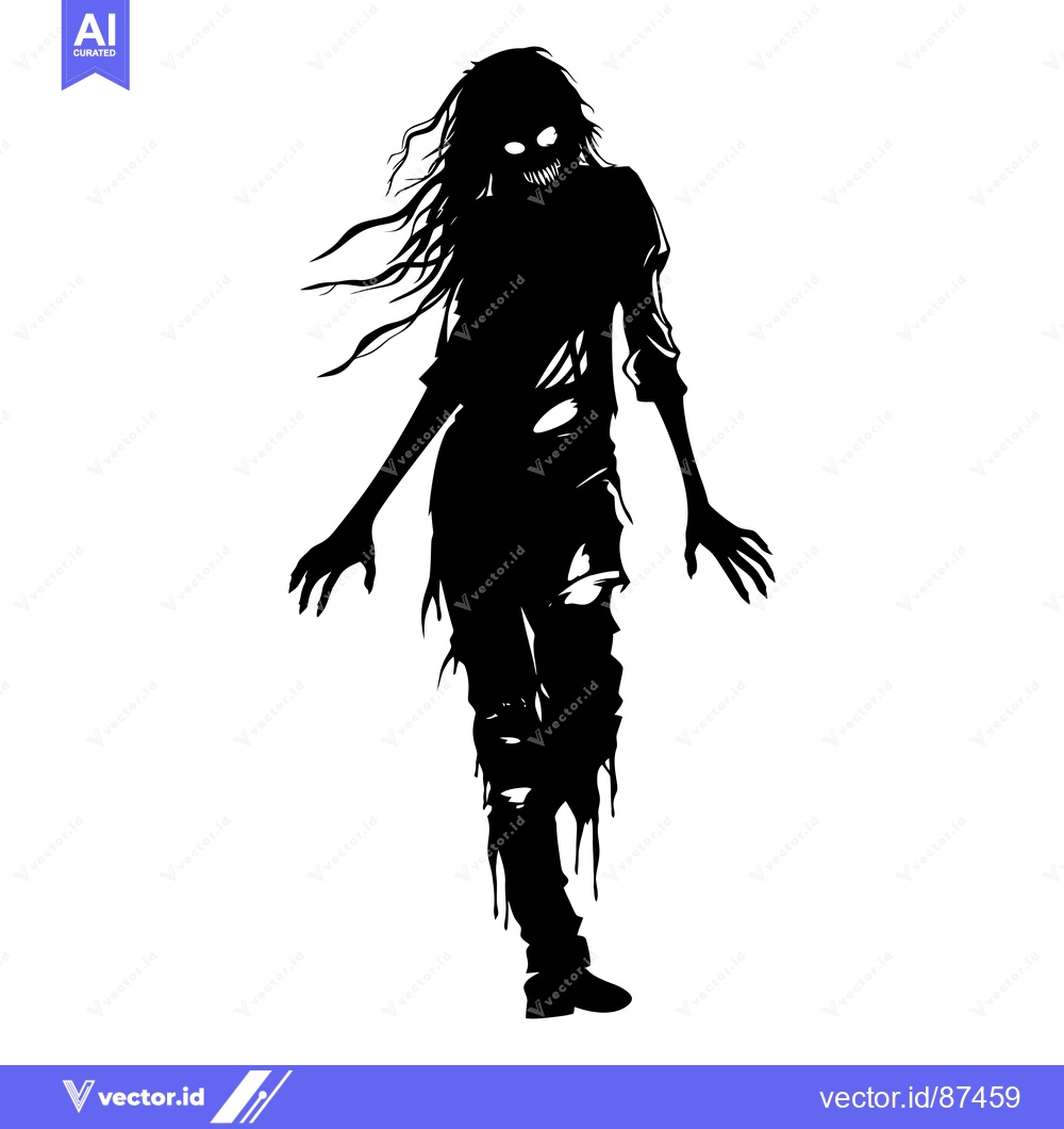 Premium Vector of Silhouette of a female zombie with long hair and dripping blood