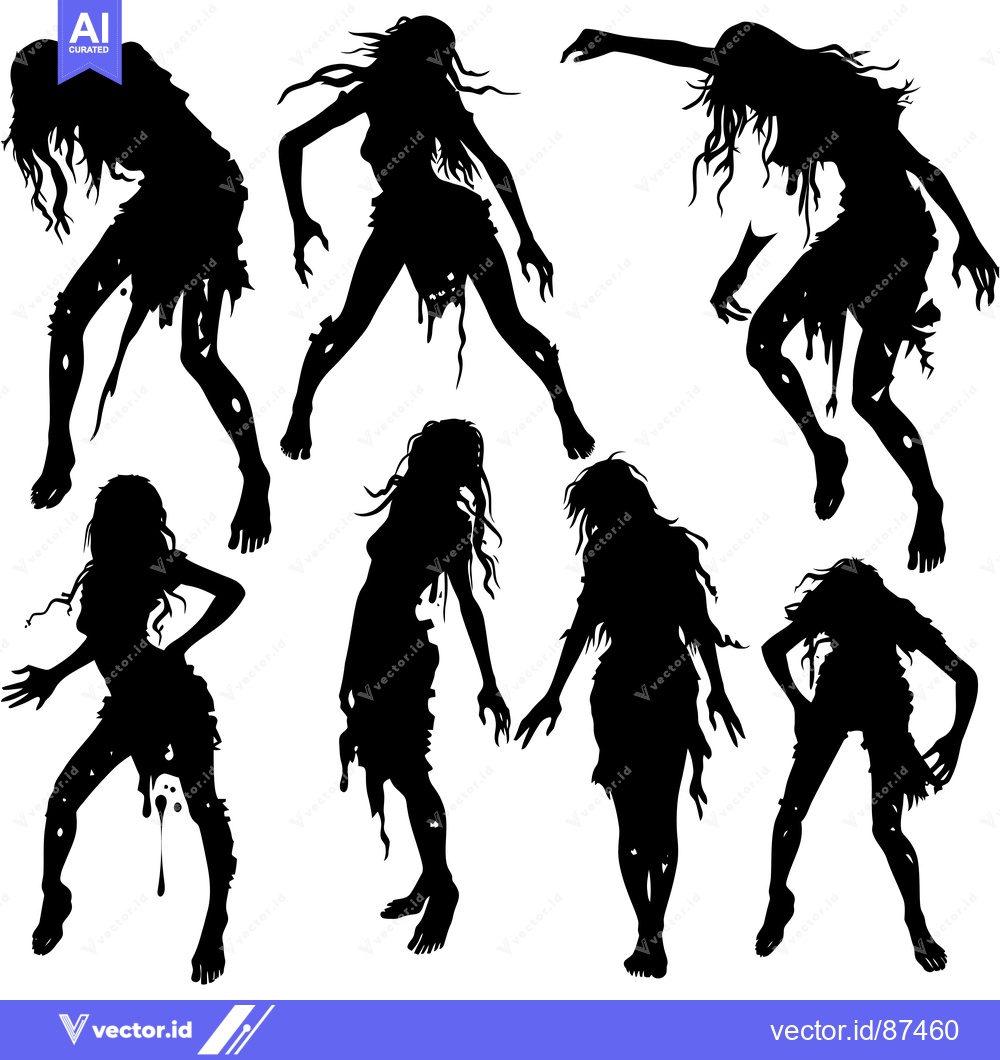Premium Vector dari Silhouette of Six Female Zombies in Various Poses