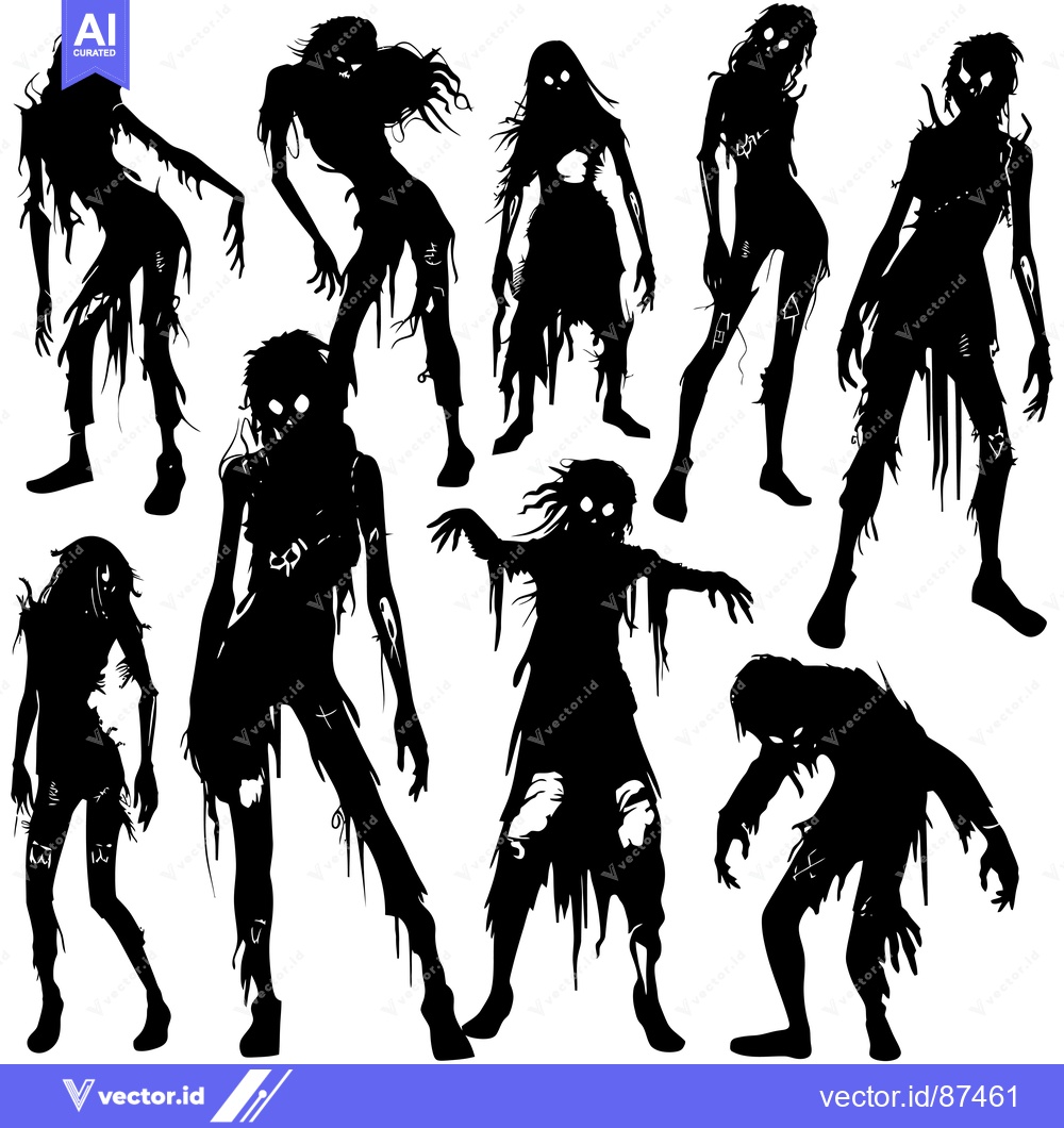 Premium Vector of A Collection of Black Silhouettes of Decaying Humanoid Figures