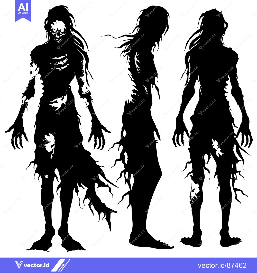 Premium Vector dari A Depiction of a Decaying, Undead Figure in Three Poses