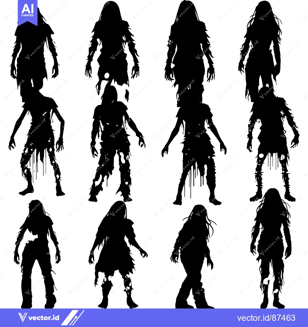 Premium Vector of Silhouettes of Nine Female Zombies in Various Poses