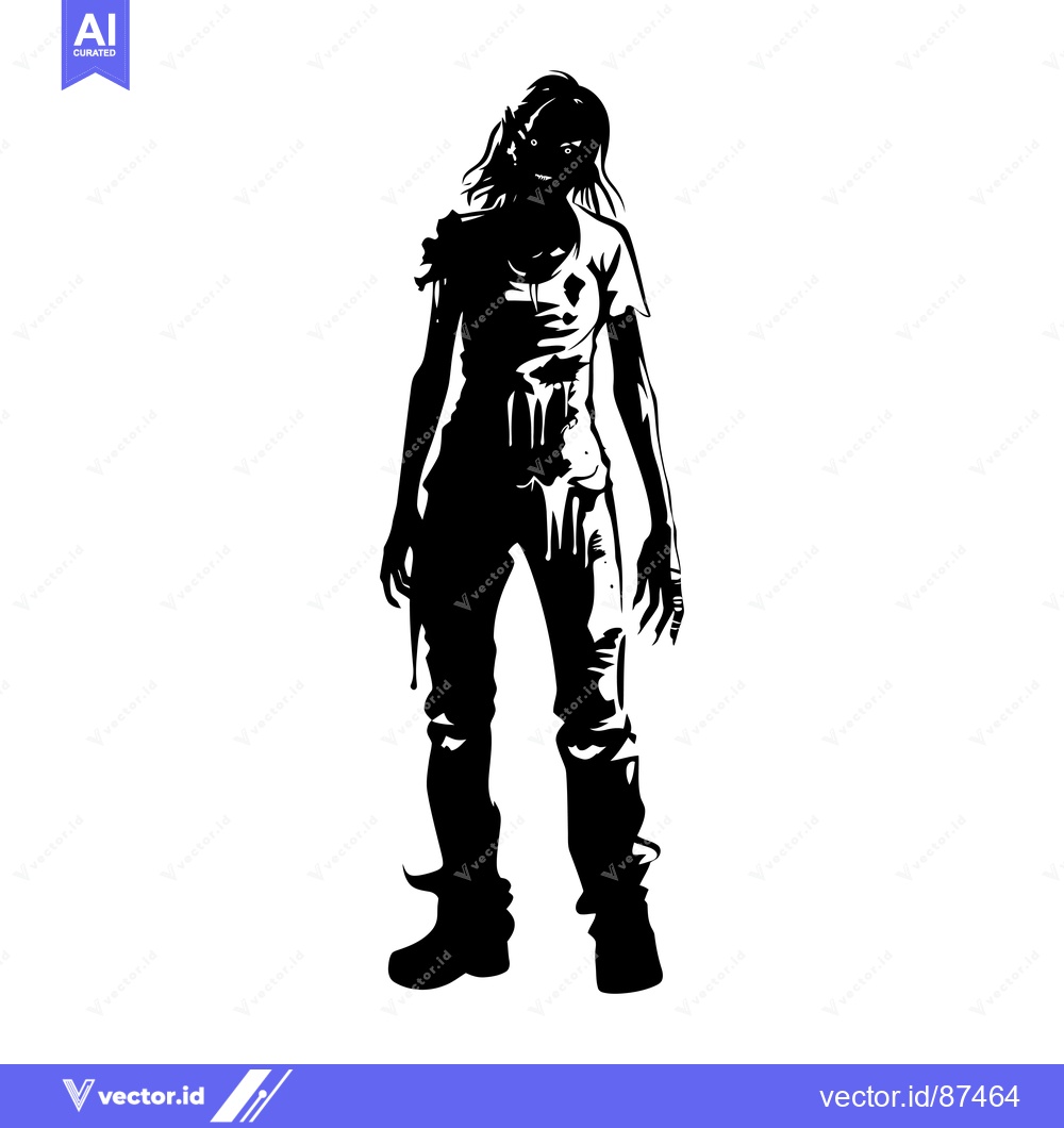 Premium Vector of Silhouette of a female zombie with messy hair and torn clothing