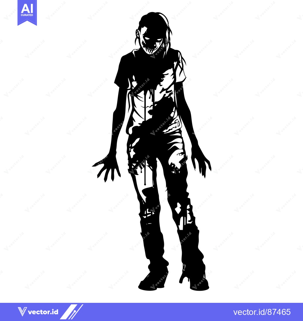 Premium Vector dari Black and white illustration of a zombie with blood on its clothes
