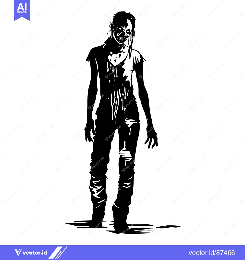 Premium Vector of Black and White Illustration of a Zombie