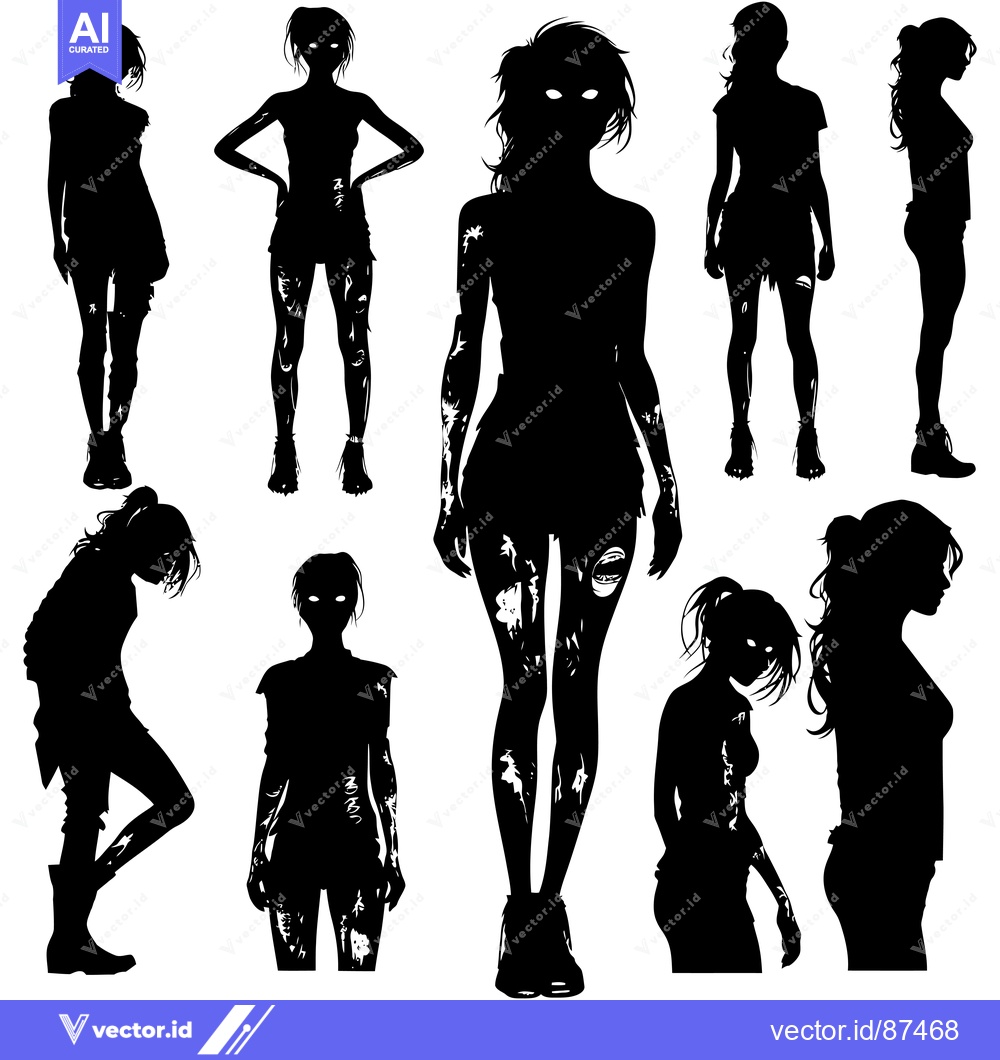 Premium Vector dari A collection of eight female zombie silhouettes in various poses