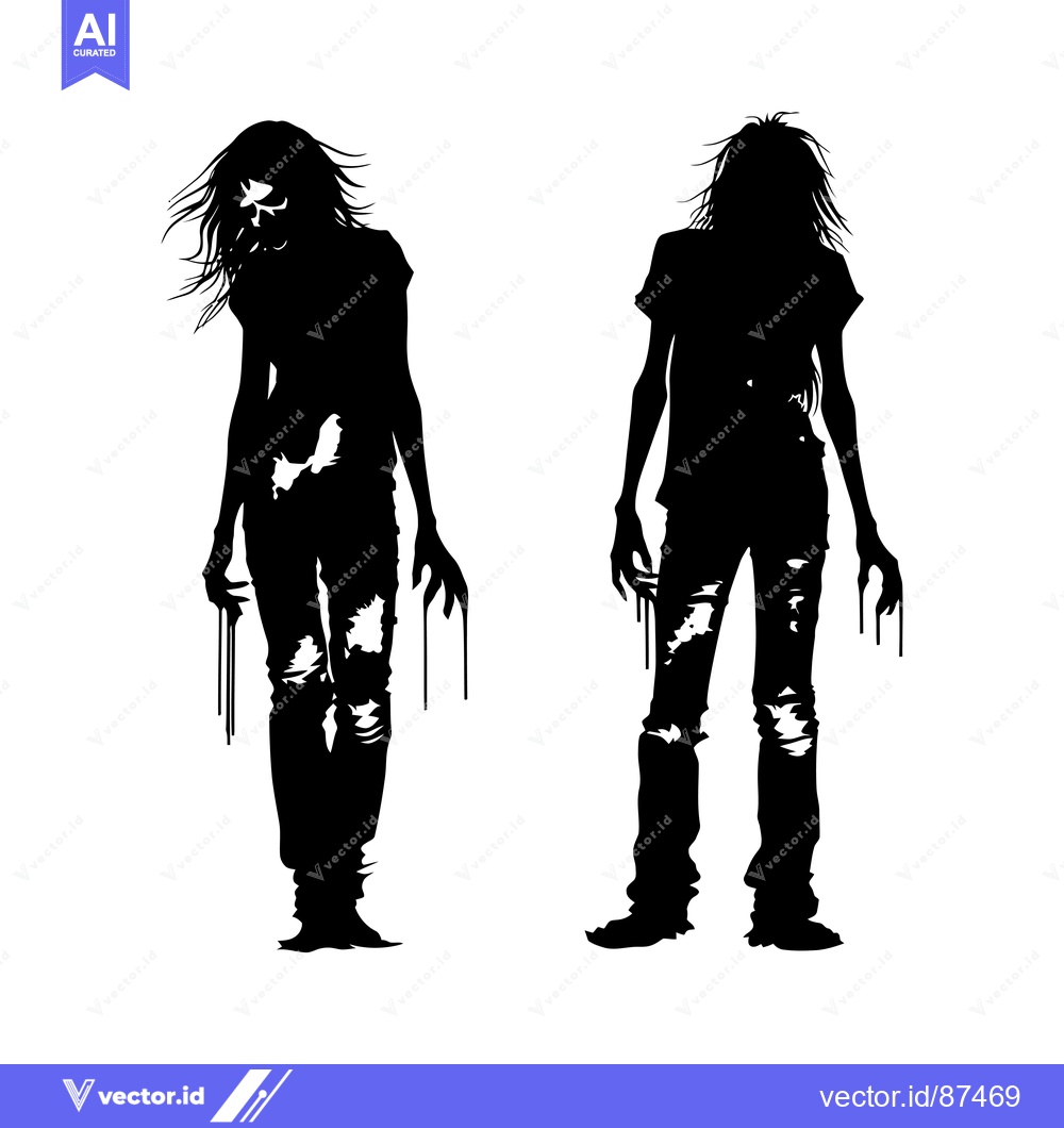 Premium Vector dari Two Silhouettes of Female Zombies with Dripping Blood