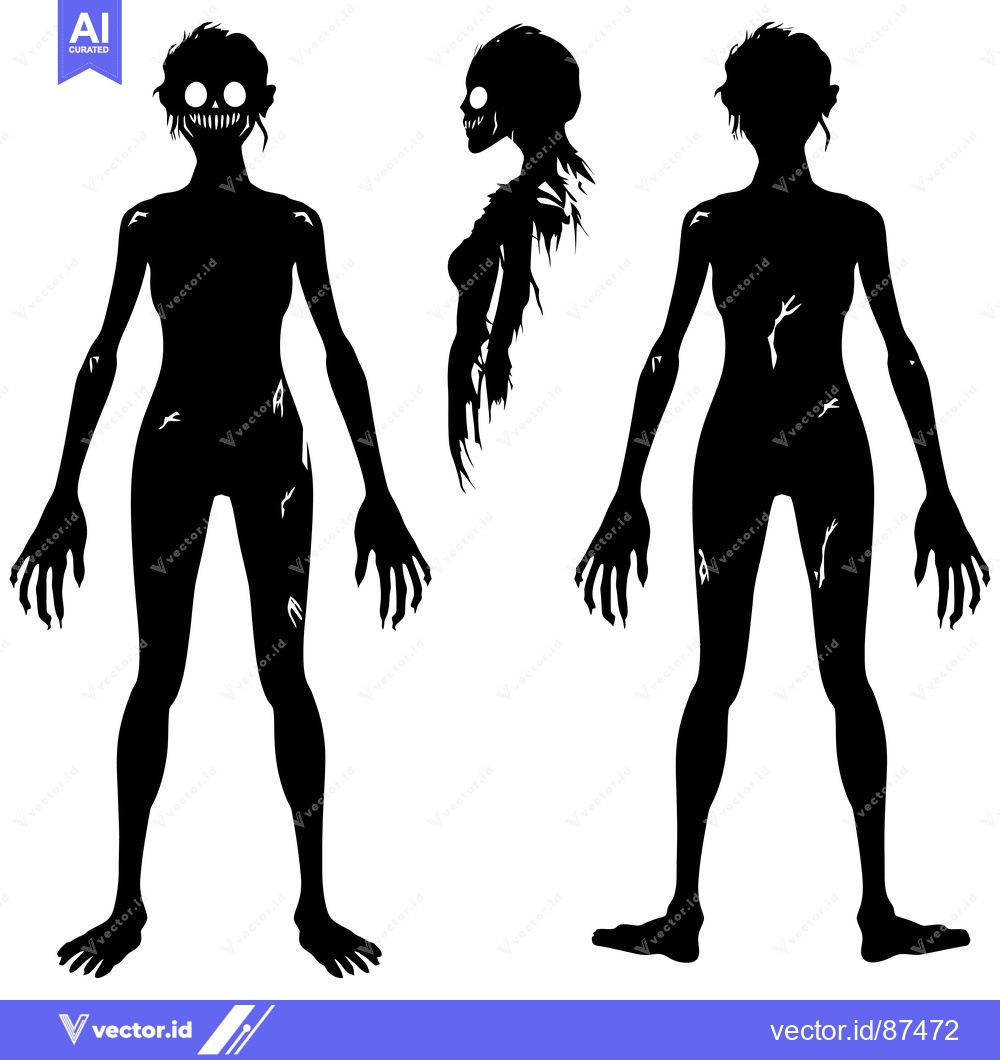Premium Vector dari Silhouette of a Decaying Female Creature with Claws and Ripped Skin