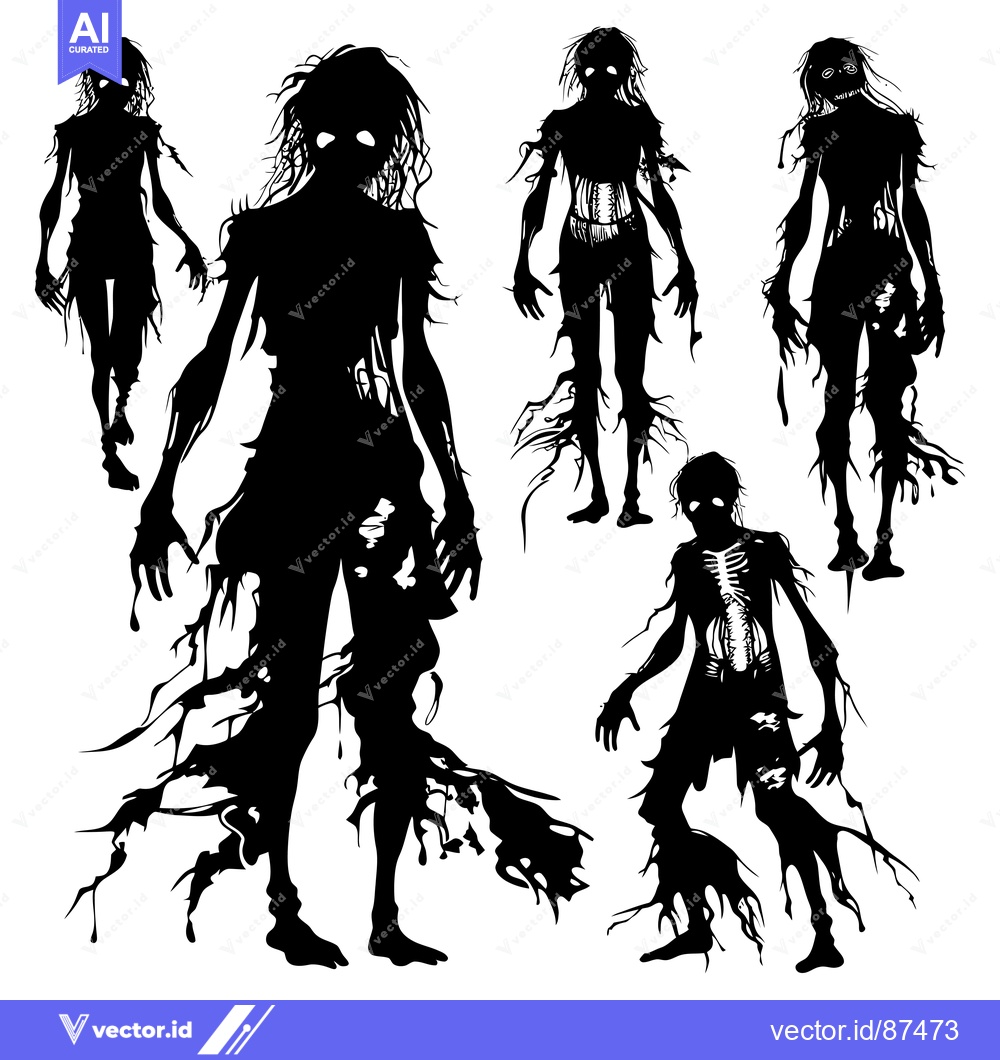 Premium Vector dari Silhouettes of Decaying Zombies with Exposed Bones and Flesh