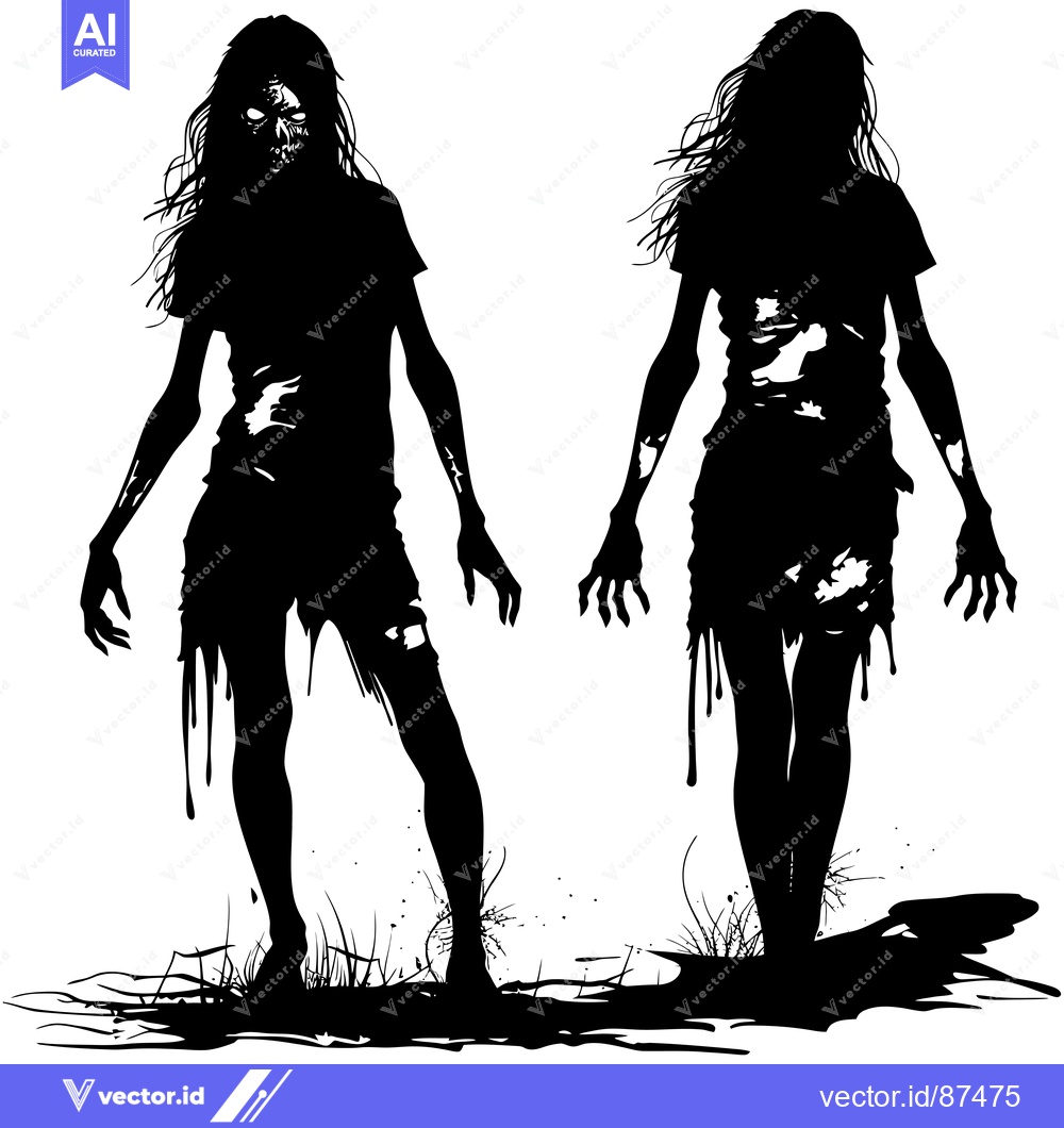 Premium Vector dari Two Silhouettes of Female Zombies with Blood Dripping from Their Legs