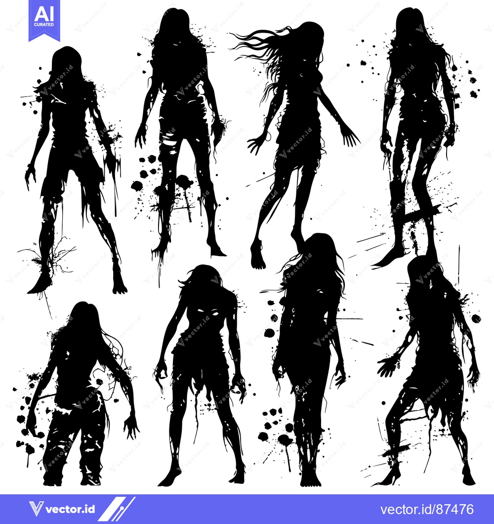 Premium Vector dari Silhouettes of Female Zombies with Blood Splatter