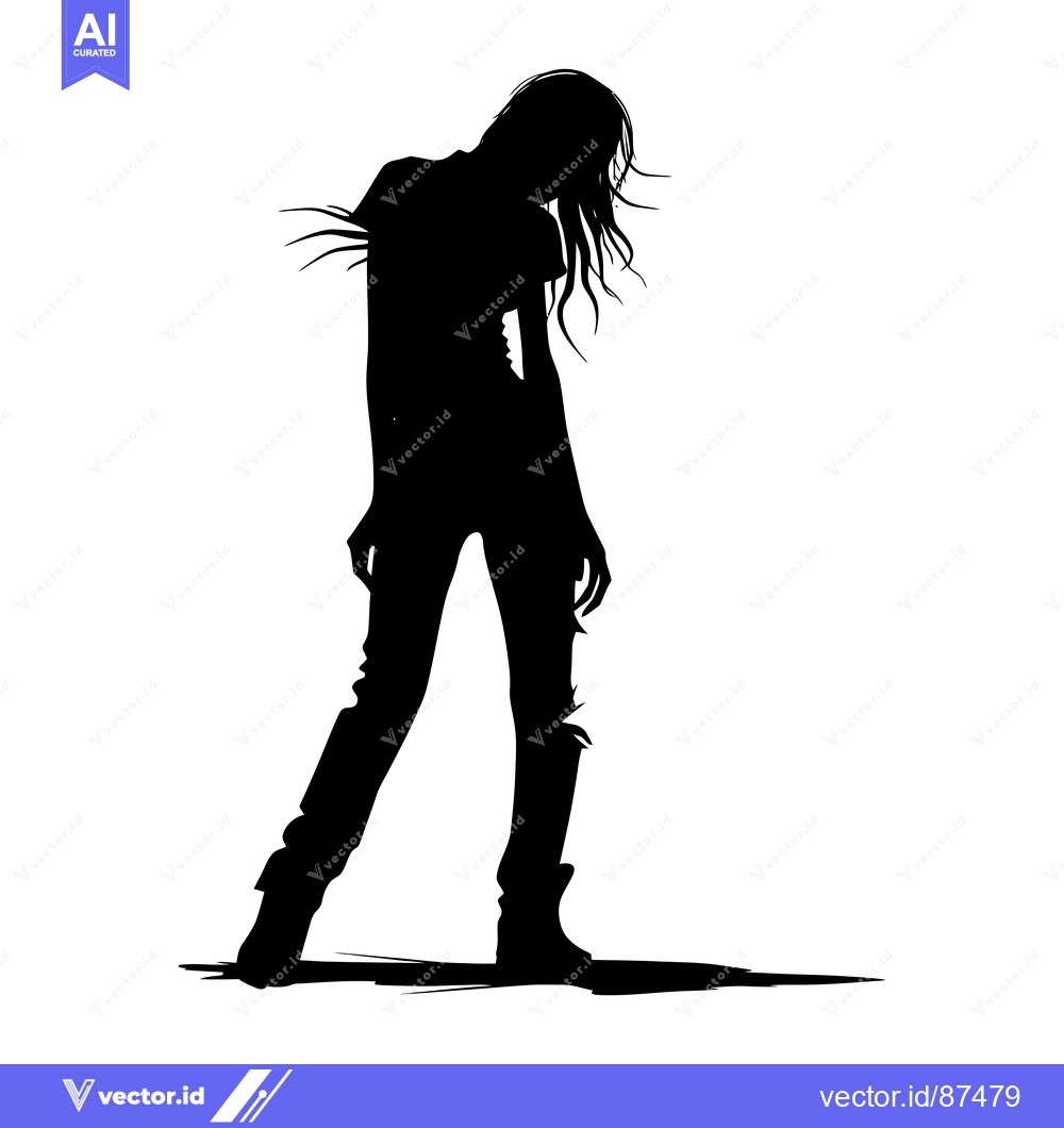 Premium Vector of Silhouette of a Woman Walking, Head Down, with Long Hair