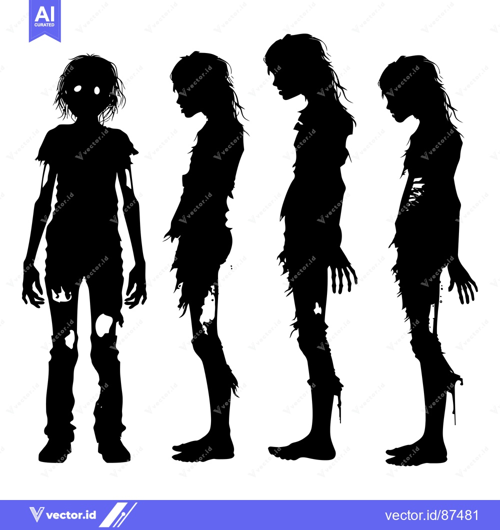 Premium Vector of Four Silhouettes of a Decaying Zombie Girl