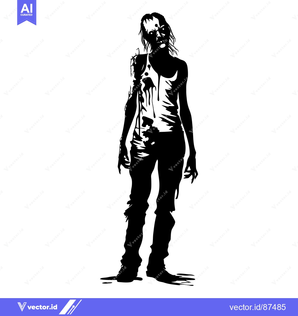Premium Vector dari Black and White Illustration of a Female Zombie