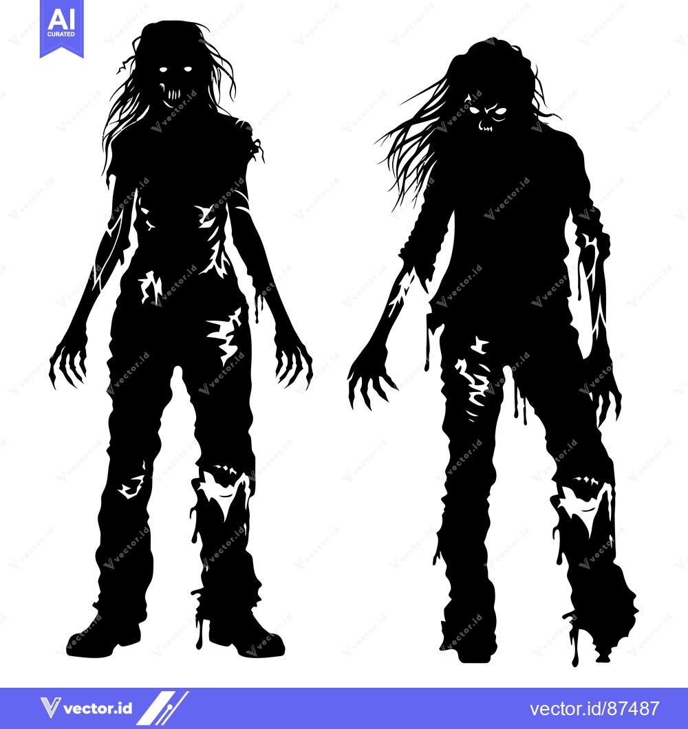 Premium Vector dari Two Silhouettes of Zombies with Claws, Ripped Clothing, and Dripping B