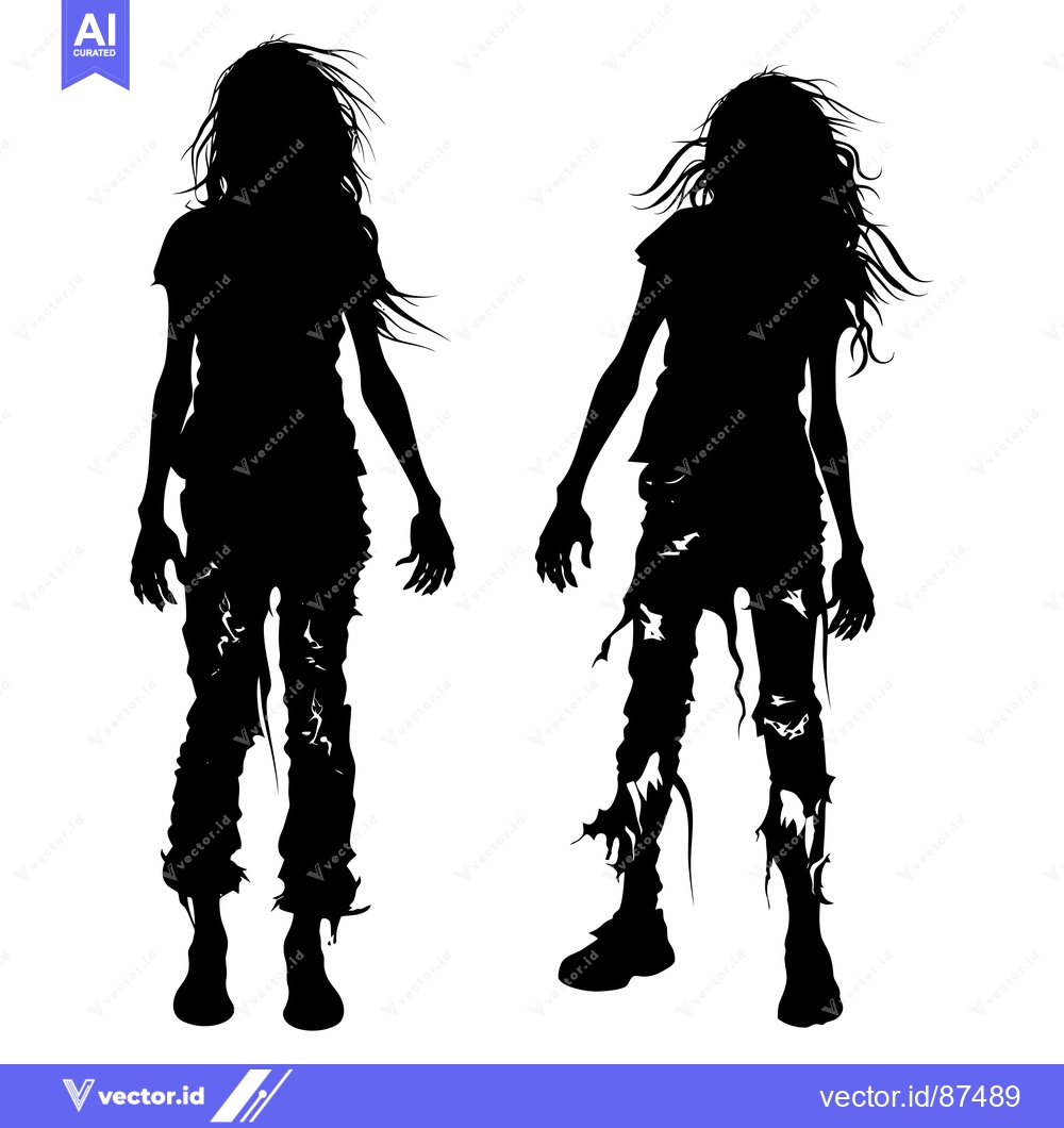 Premium Vector of Two Female Silhouettes with Ripped Clothing and Long Hair