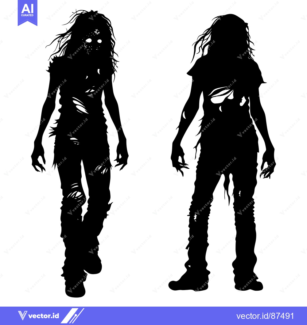 Premium Vector of Two Silhouette Figures of Walking Zombies with Ripped Clothing