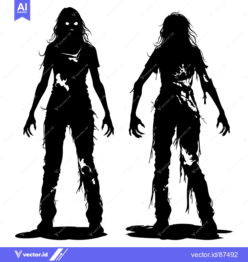 Premium Vector dari Two Silhouettes of Female Zombies with Ripped Clothing