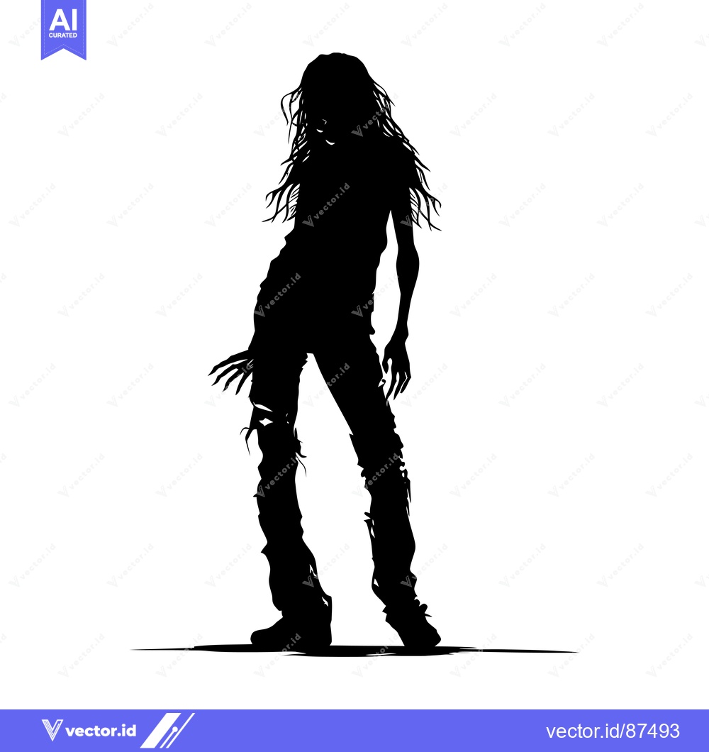 Premium Vector dari Silhouette of a female zombie with long hair and torn clothing