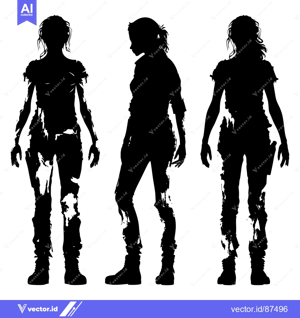 Premium Vector of Three Silhouettes of Women in Torn Clothing and Boots